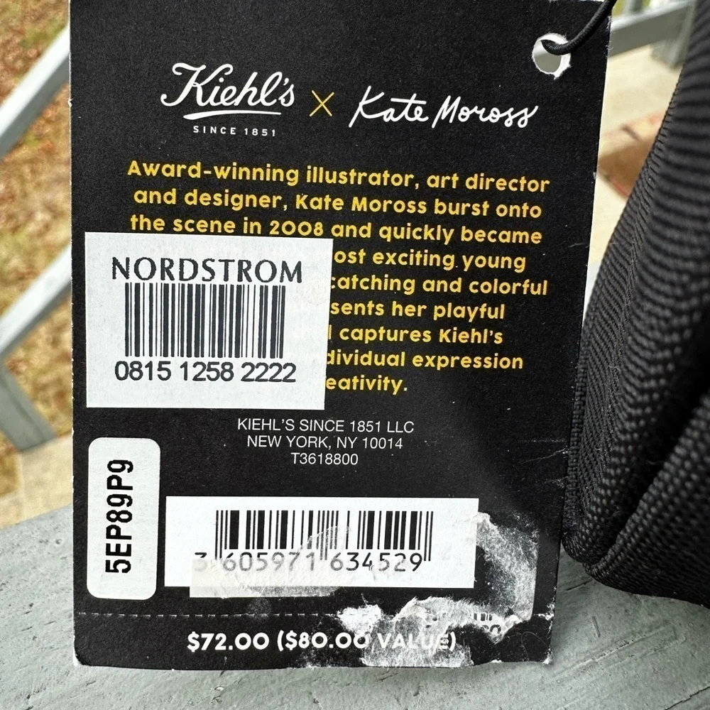 KIEHL’S x Kate Aries Moross Limited Edition Toiletry Black Travel BAG ONLY NWT